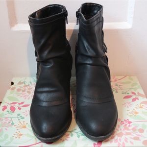 Black Faux Leather Ankle Heeled Booties